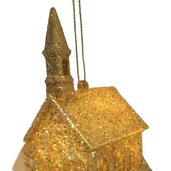 New Gold Cathedral Light Up LED Christmas Tree Ornament- with Steeple Church - Picture 2 of 7
